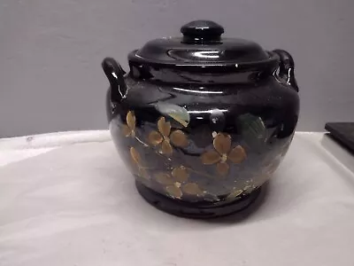 Vintage Floral Double Handled Stoneware Bean Pot With Lid Brown • $20