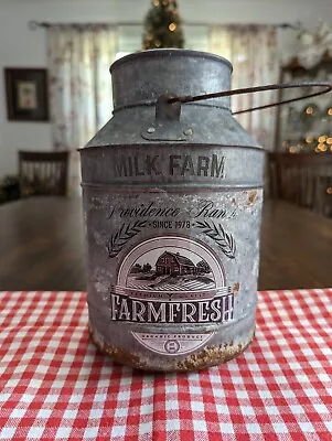 PRIM 9  VTG Galvanized Metal  MILK PAIL  W/Rusted Lid-Bottom & NEW DECALS Front • $9.99