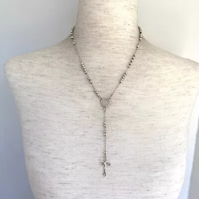 Sterling Silver 925 Mexico Beaded Catholic Saint Benedict Rosary Cross Necklace • $89