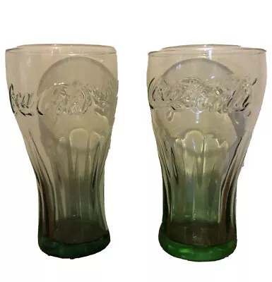 Coca-Cola Drinking Glasses Green Coke Soda Vintage Set Of 2 Preowned • $5.04