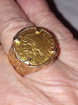 Custom Made 14kyg. Heavy 17.4 G 1929 2.5 Dollar Gold Coin Ring Size 11-11.5 • $1649