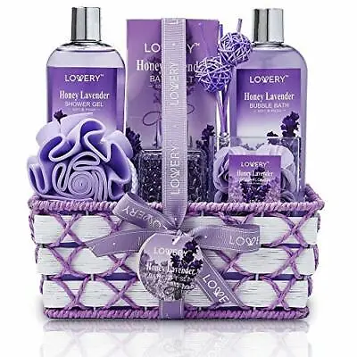 Bath & Body Gift Basket For Women Honey Lavender Home Spa Set With Oil Diffuser • $36.99