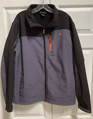 Snozu Jacket Black Gray Orange Zipper Front Pocket Fleece Lined Mens Size L • $15.25