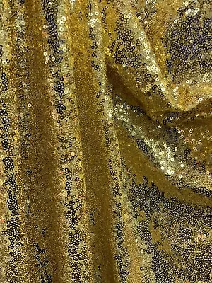 GOLD ALL OVER MICRO SEQUINS STRETCH MESH FABRIC (54 In.) Sold By The Yard • $14.99