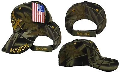 Camo Camouflage And Gold Mason Masons Masonic Lodge Ball Cap Hat Twill • $10.88