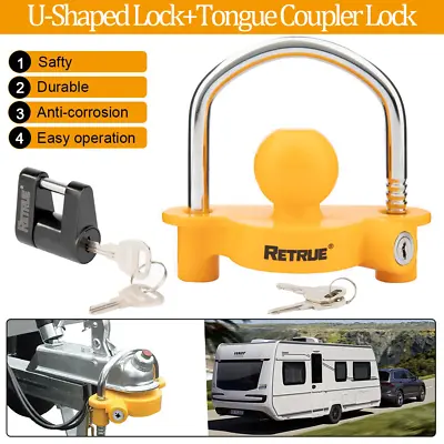 $30.54 • Buy Trailer Hitch Security Lock Set Including Yellow U-Shaped+Tongue Coupler Lock