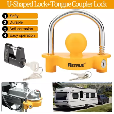 $30.54 • Buy Trailer Hitch Security Lock Set Including Yellow U-Shaped+Tongue Coupler Lock