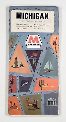 1968 MARATHON MICHIGAN ROAD MAP Sightseeing Travel Tourism Advertising • $7.78