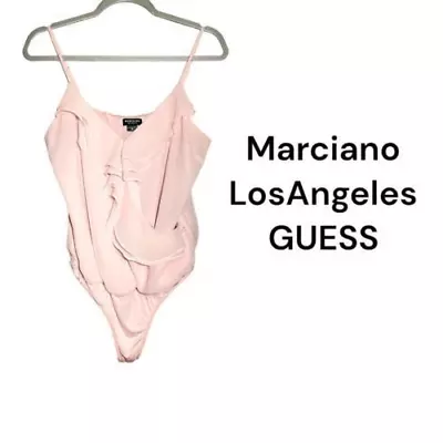 Guess Marciano Castelle Ruffle Pink Bodysuit Top Size Medium • $22