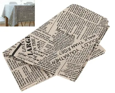 100x140cm Cotton Linen Fabric Print English Newspaper Table Cover Home Decor • £5.99