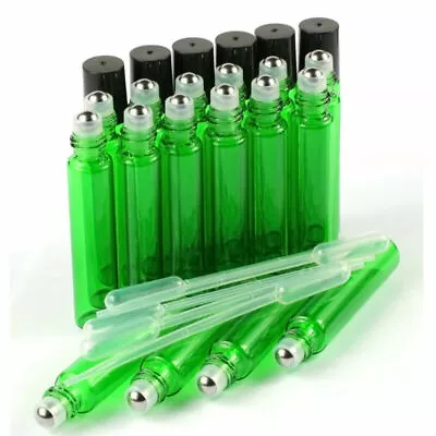 27Pcs 10ML Green Glass Bottles Roller Cork Essential Oil Perfume Bottle Vials • $36.72