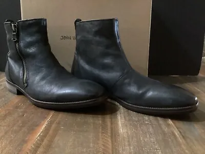 John Varvatos USA Star Zip Boots Men’s Black Leather Ankle Boots SZ 11.5 • $82