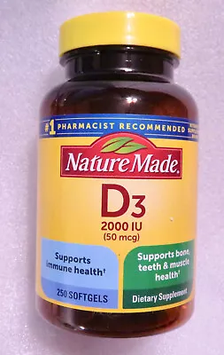 Lot Of 2 - Nature Made D3 2000 IU 50 Mcg 250 Softgels Exp 07/2024 - ALL NEW • $11.95