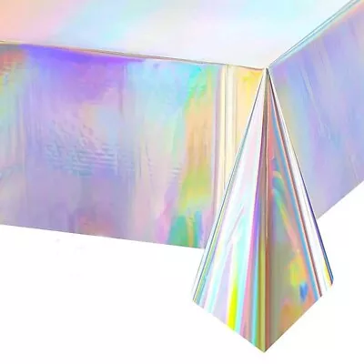 Holographic Tablecloth Shiny Table Cover Birthday Party Laser 80s 90s Disco  UK • £4.95