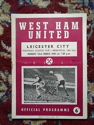 1963/64 West Ham V Leicester City Programme League Cup Semi-final Freepost • £5.99