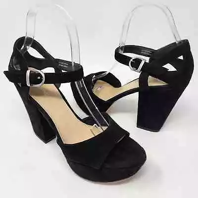 Via Spiga Peep-Toe Platform Heels Women 8.5M Vanita Black Suede Chunky Heel • $34.87
