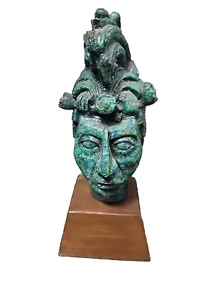 Vintage Zarebski Malachite Warrior Head On Wooden Base Statue Figure 7  Tall • $27