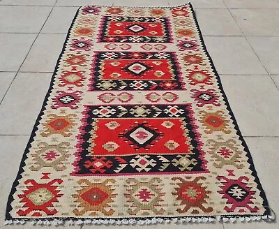 Authentic Hand Knotted Vintage Turkish Kilim Kilm Wool Area Rug 3.9 X 2.0 Ft • $17