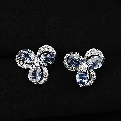 Delicate Blue Tanzanite 2.80Ct 925 Sterling Silver Handmade Flower Stud Earrings • $14.99