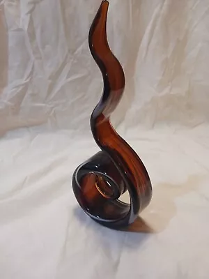 Murano Style Art Glass Sculpture Abstract Brown  White Ribbon Swirled Glass 12  • $14.99