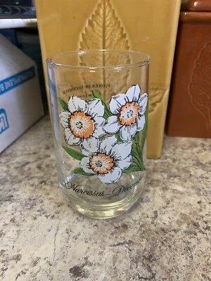 $10.50 • Buy DECEMBER BROCKWAY Flower Of The Month Glass Tumbler NARCISSUS Mid Century