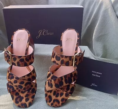 Women's J.Crew Rich Mahogany Haircalf  Penny Mid Heel Slide Sandal Size 9.5 • $22