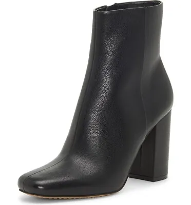 Vince Camuto Dannia Black Leather Square Toe Leather Block Heel Ankle Booties • $29.95