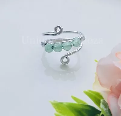 £4.99 • Buy Natural Green Aventurine Gemstone Healing Round Crystal Adjustable Ring-Handmade