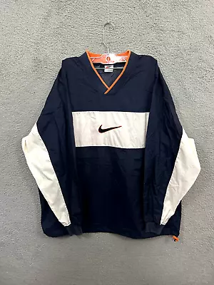 Vintage Nike Jacket Mens Large Blue White Pullover Windbreaker Center Swoosh 90s • $34.88