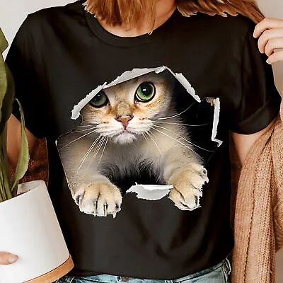 3D Graphic Cat Funny Presents Gifts Cool Novelty Womens T-Shirts Tee Top #6ED • £9.99