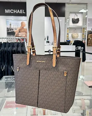 Michael Kors Jet Set Travel Md Double Pocket Tote Shoulder Bag Mk Brown Mocha • $98