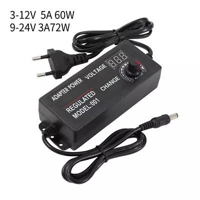 72W 9-24V/60W 3-12V AC/DC Electrical Power Supply Adapter Charger Variable Volt • £13.71