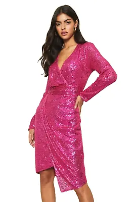 £42 • Buy Lipsy Pink V Neck Lond Sleeve Bodycon Dress