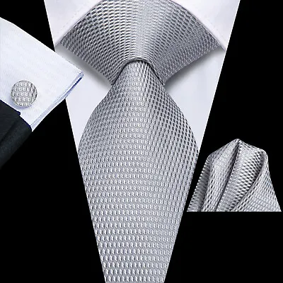Hi-Tie Mens Tie Solid Paisley Striped Silk Necktie Handkerchief Set Wedding • £9.59