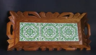 Mexican Hand Carved Wooden Tray Ceramic Tiles • $54.99