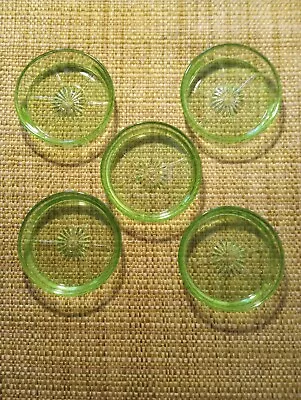 Vintage Vaseline Uranium Federal Glass Green Coaster Set Of 5 • $45