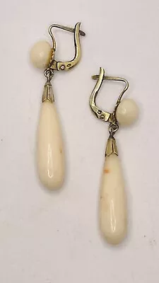 Vintage Italian Angel Skin Coral Drop Dangle Earrings Silver Gold Vermeil • $39.99