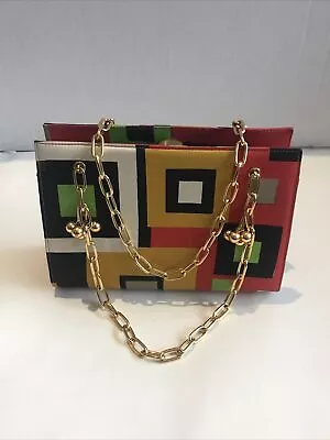 Morris Moskowitz Retro Mod Multicolored Fabric Twiggy Bag Gold Link Straps Rare • $275