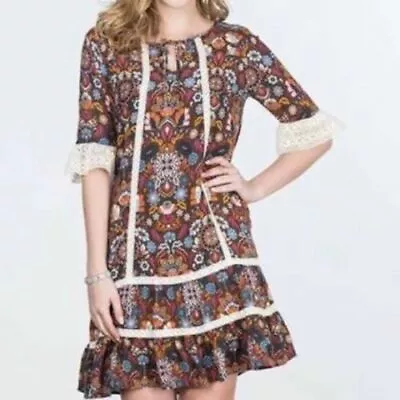 Matilda Jane Intermission Dress Women’s Large L Make Believe Lace Trim Brown • £48.19