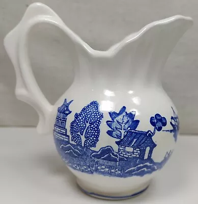 White Blue Willow Transferware Asian Design Kissing Birds Mini Creamer Vintage • $14.99