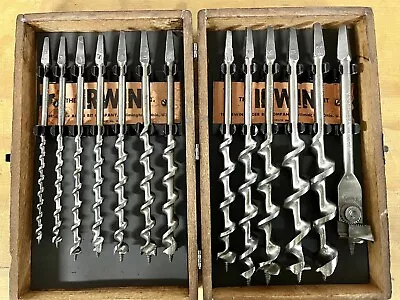 Vintage Irwin 13pc Complete Set Oak Boxed Auger Hand Drill Brace Bits Fine! • $129.98