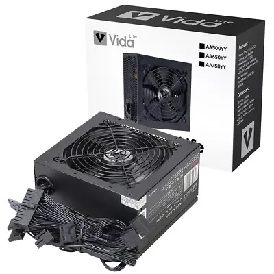 VIDA Black PSU Power Supply 500W/650W/750W Computer Desktop PC ATX 120mm Fan • £28.95
