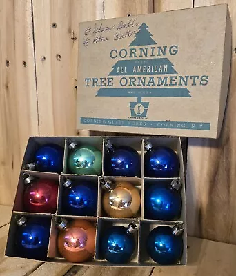 12 Vintage Blown Glass Balls Christmas Ornaments  CORNING GLASS WORKS BOX  • $24.99