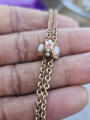 Antique Gold-Filled Opal Ruby SLIDE Watch Chain Necklace-15 Grams • $35.85