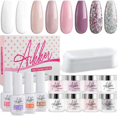 Aikker Acrylic Nail Dipping Powder Starter Kit Base And Activator Clear Set Nude • £29.69