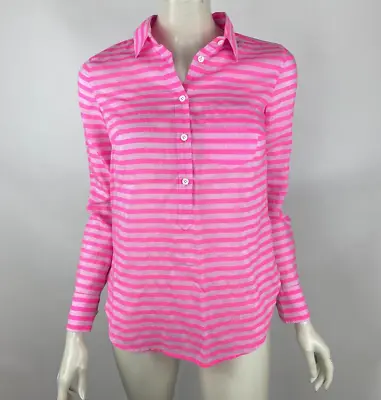 J Crew Striped Blouse Women 00 NWT Long Sleeve Cotton Silk Popover Collared Top • $79.48