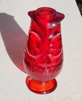 MCM Viking Glass Ruby Red Owl Fairy Light Lamp Glimmer Votive Candleholder NOS • $325