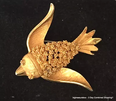 Vintage Brooch Pin SIGNED BSK Fish Bird ?? Flying Fish Gold Tone Jewelry Lot Y • $1.99
