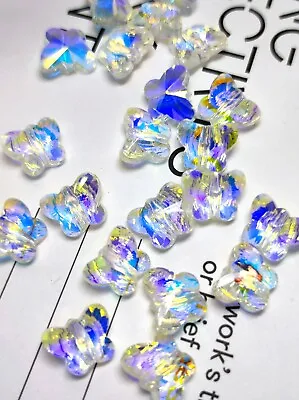 20pcs  8x10mm Butterfly Glass Crystal Beads Clear AB Charm Pendant Straight Hole • £4.99