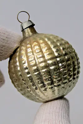 Vintage Glass Outdent BALL Embossed Mini Feather Tree Christmas Ornament Germany • $35